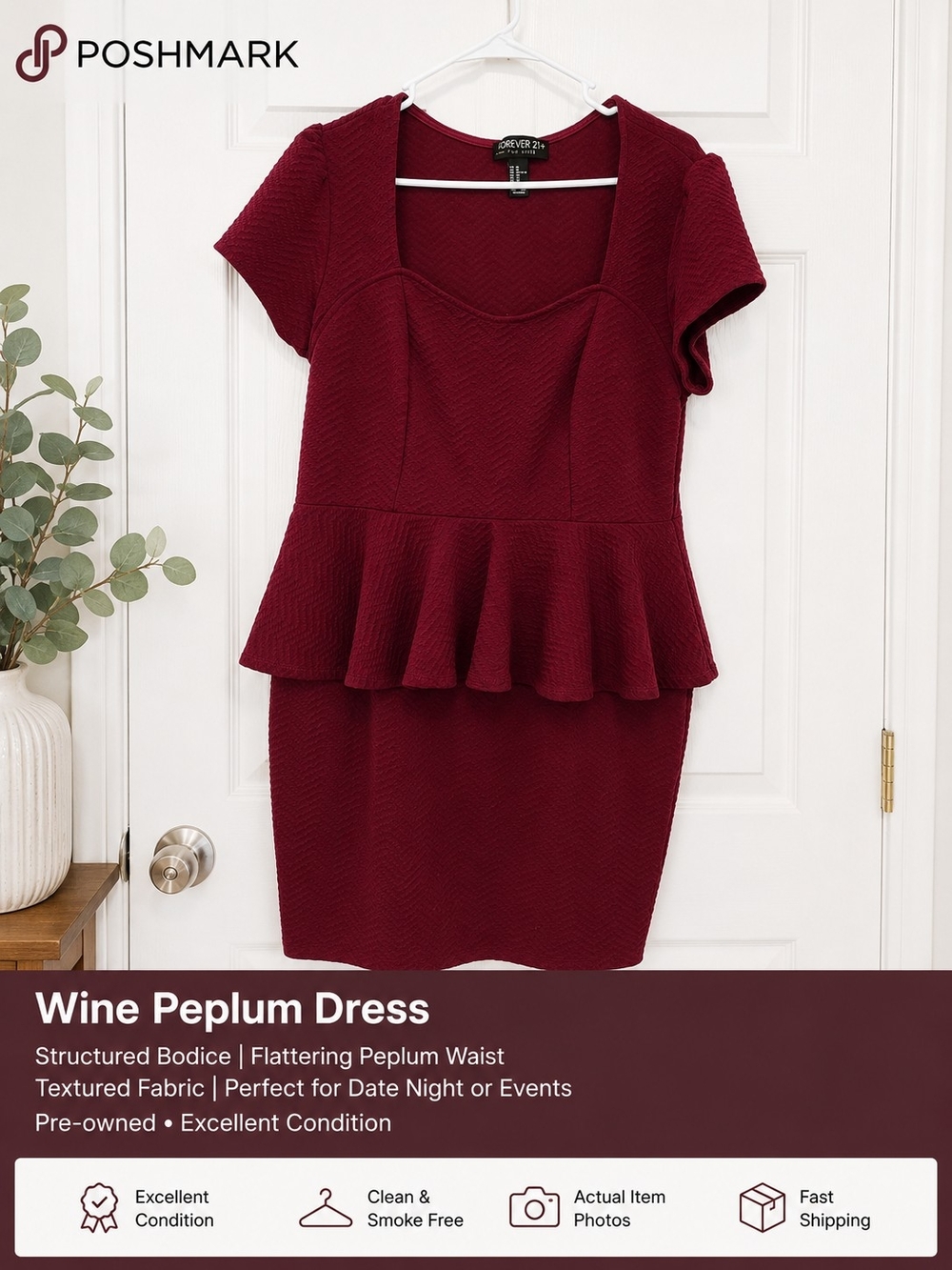 Forever 21 Burgundy Peplum Midi Dress